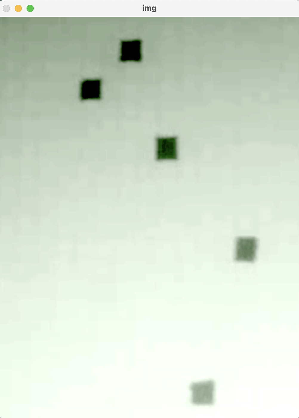 some badly-lit, squareish blobs drawn on a piece of paper, photographed by a picam