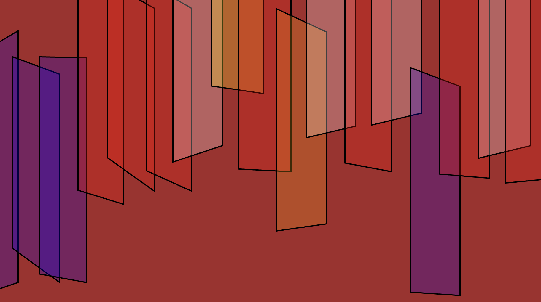 some blue, yellow and white rhombuses against a brownish background. They are 0.25 opacity so when they overlap, it's darker.