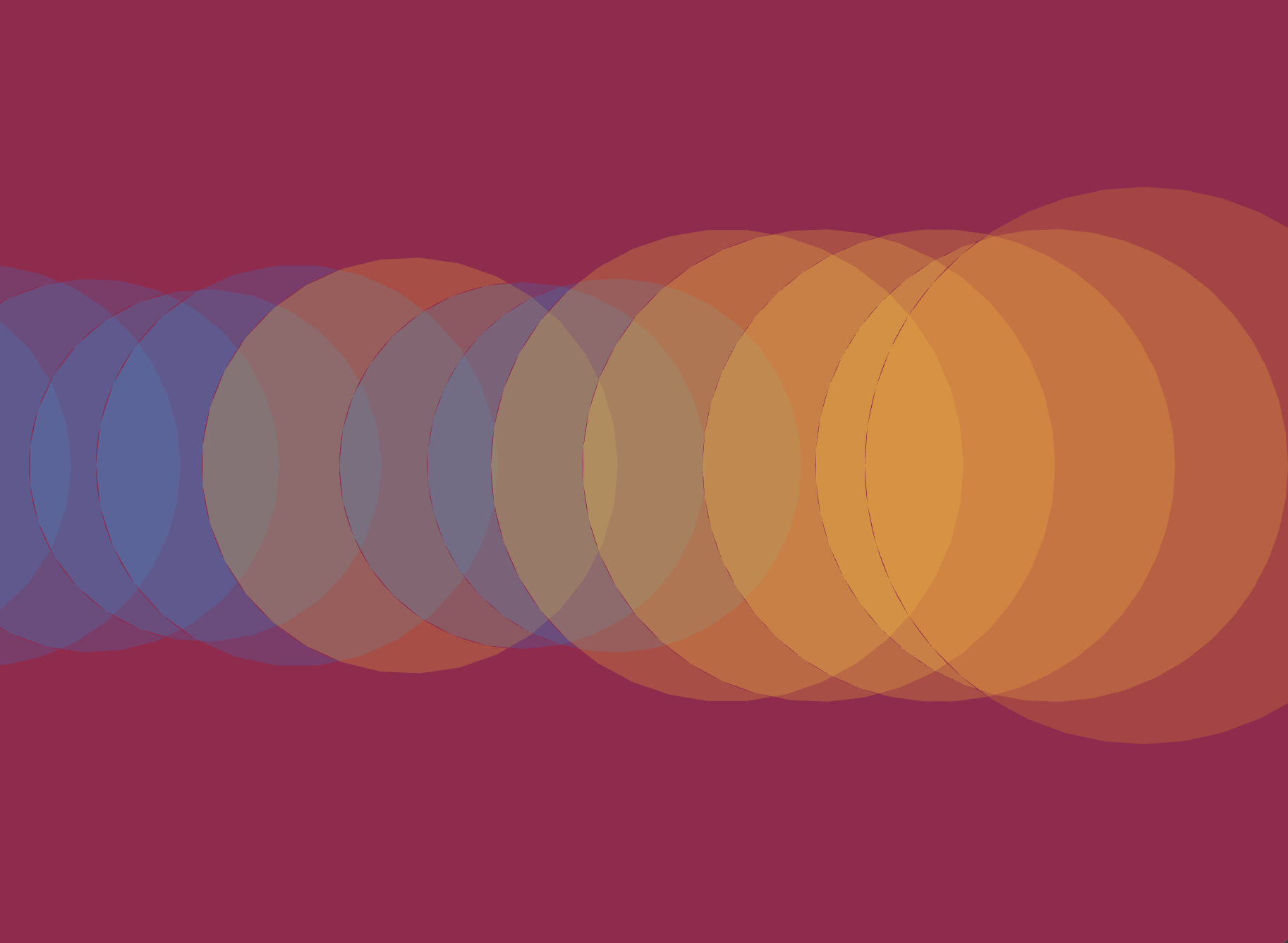 Background is dark pinkish red, near-circular blobs go from blue to orange to yellow, overlapping nicely.